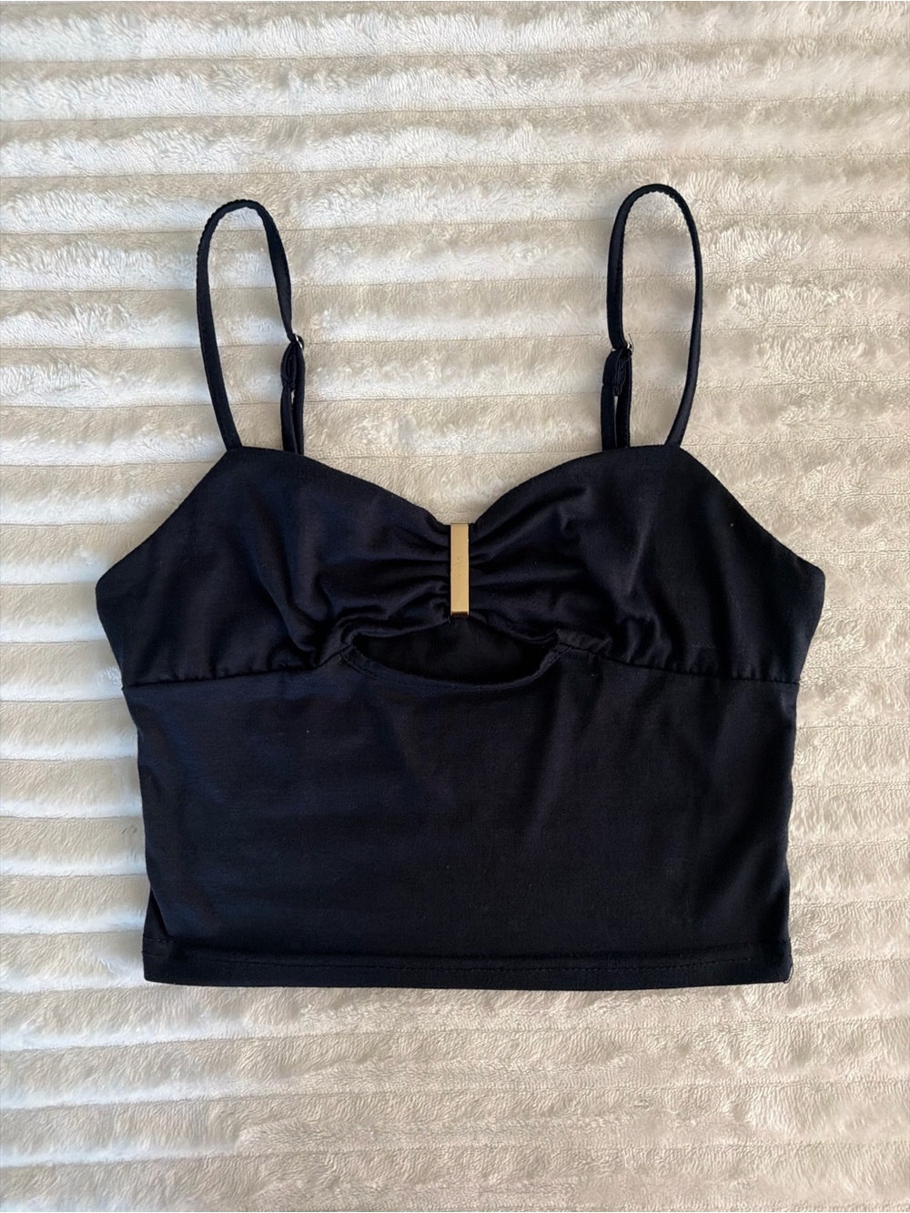 Navy Blue Crop Camisole with Gold Bar Detail